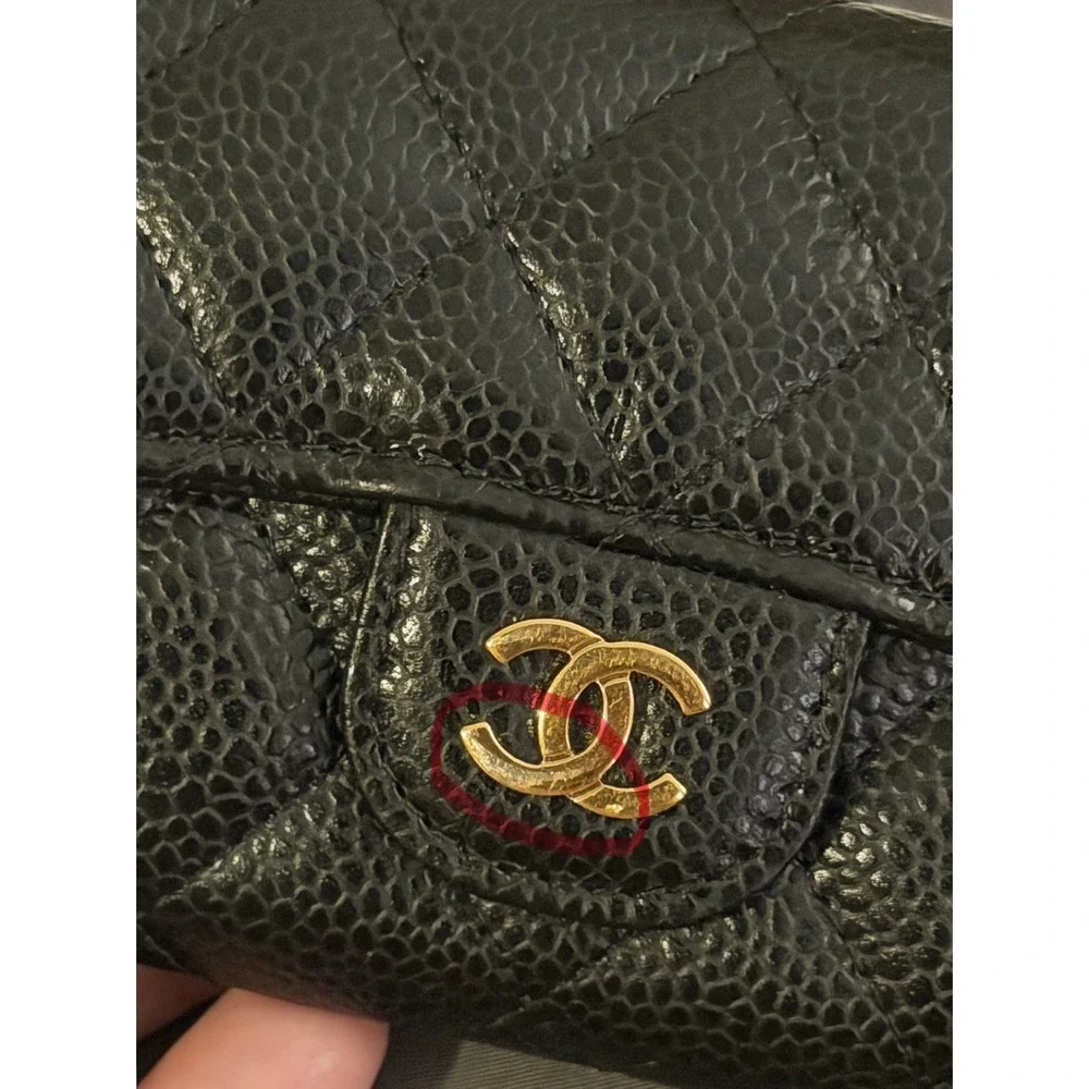 CHANEL Caviar Quilted Flap Card Holder Wallet Black Gold CC